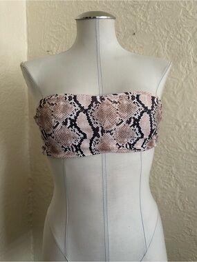 Tan + Lines Sivan Alya Snakeskin Bandeau Strapless Bikini Top Small Swim